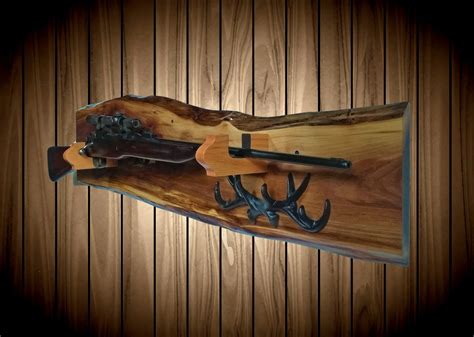 Rustic Wild Walnut Gun Rack, Oak Hangers, Wall Mount, Rifle Shotgun ...