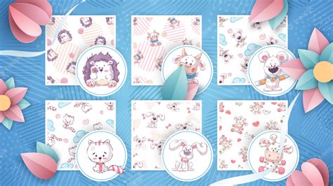 Premium Vector | Set cute animals - seamless pattern