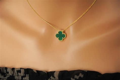 Clover Necklace Malachite Clover Pendant Gold plated 925 | Etsy