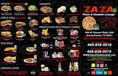 Menu - Zaza Pizza Hookah