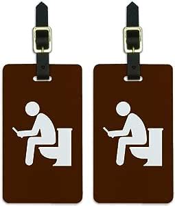 Amazon.com: Man Pooping on Toilet Funny Luggage ID Tags Suitcase Carry-On Cards - Set of 2 ...