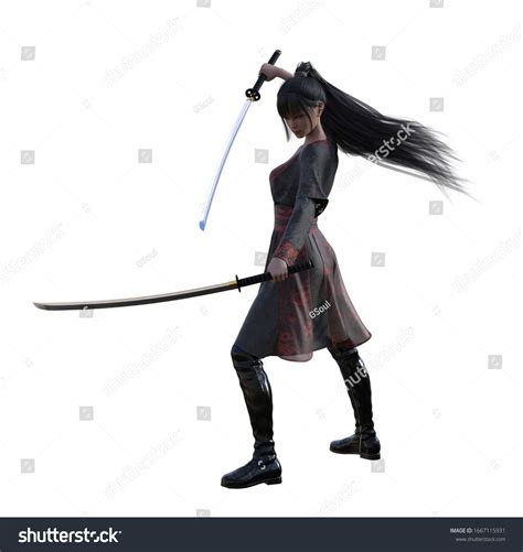 3d Illustration Girl Katana Kimono Dress Stock Illustration 1667115931 ...