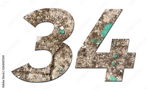 Number 34 with old wall on white background,Stone Number Stock Photo ...