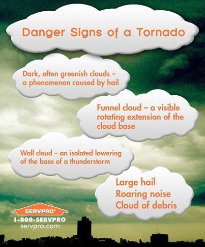 Danger Signs of a Tornado. #SERVPRO #SafetyTip | Signs of a tornado, Danger signs, Tornado warning