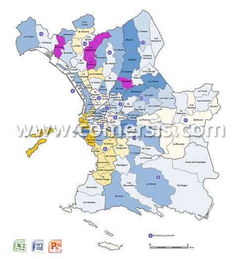 Carte quartiers de Marseille pour Powerpoint, Word et Excel