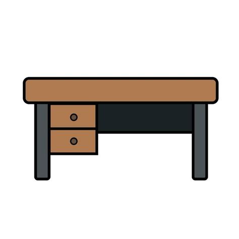 Simple desk icon from front view full colored vector drawing isolated ...