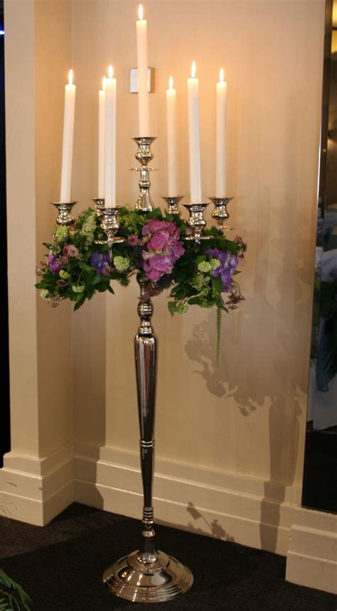 Flower Design Wedding Ceremony Styling: Floor Standing Silver Candelabra