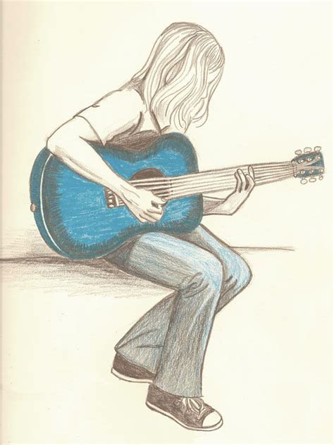 guitar Sad Drawings, Music Drawings, Girl Drawing Sketches, Art Drawings Sketches Pencil, Girly ...