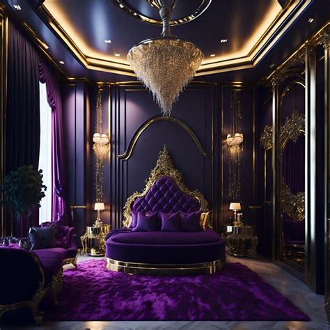 Premium AI Image | Photo of a luxurious purple and gold bedroom with a ...