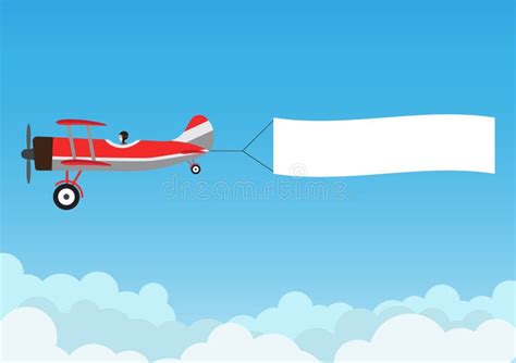 Retro Airplane Flying with Advertising Banner on Blue Sky Stock Vector - Illustration of holiday ...