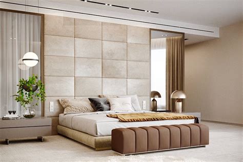 marble tiles beige feature wall in bedroom | Interior Design Ideas