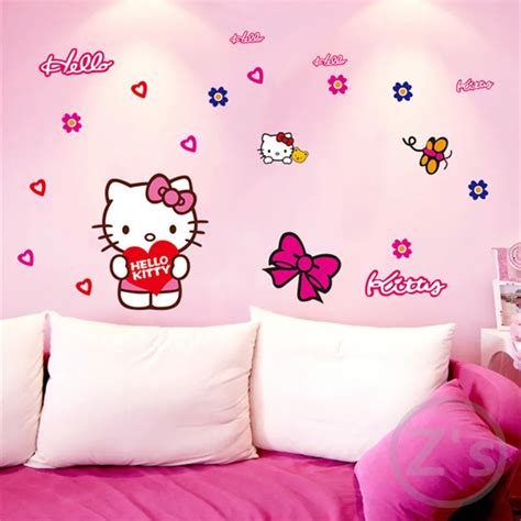 Zs Sticker Hello Kitty Wall Stickers Cartoon Wall Decal for Kids Room vinyl children room decor ...