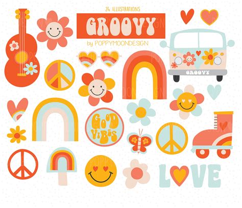 Groovy Retro Hippie Flower Power Digital Printable Clipart - Etsy UK