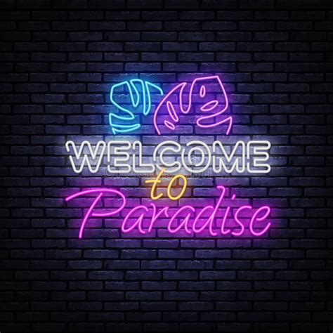 Neon Illustration with Welcome To Paradise. Welcome To Paradise Neon Sign Vector. Vector ...