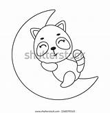 Coloring Page Cute Little Raccoon Sleeping เวกเตอร์สต็อก ปลอดค่า  sketch template