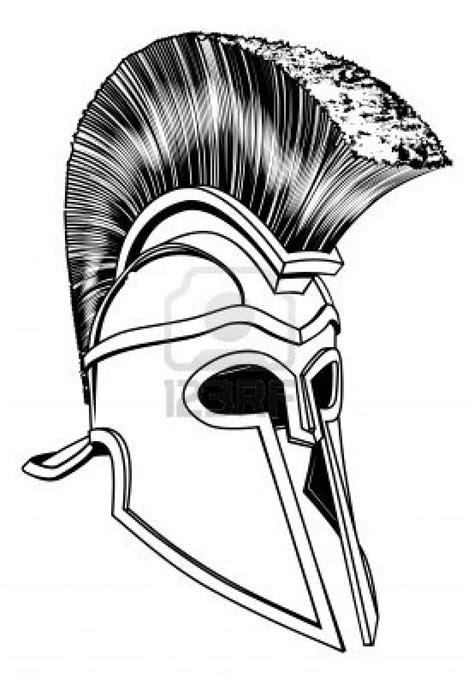 Monochrome illustration of a bronze Corinthian or Spartan helmet like those used in ancient ...