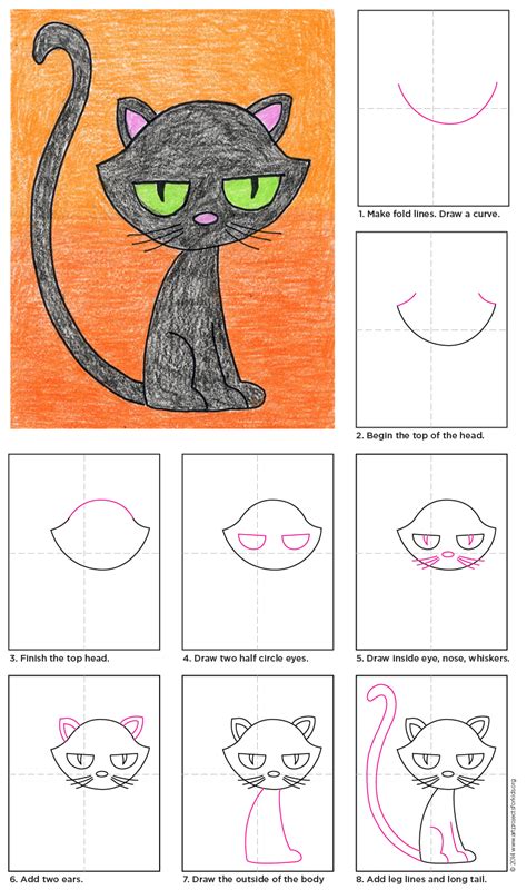 Easy How to Draw a Cartoon Black Cat Tutorial and Cat Coloring Pages ...