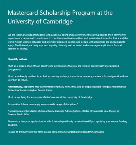 Mastercard Cambridge University African Scholars Programme 2023 for Graduate African Students ...
