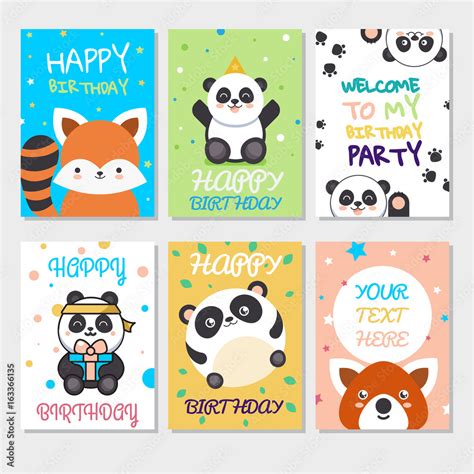 Set of cute animals poster. Cute Happy birthday greeting card for child ...