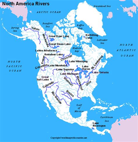 Free Labeled Map of North America Rivers In PDF