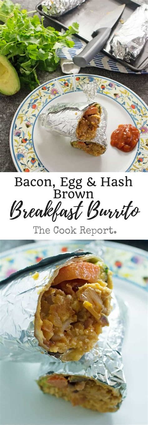 These breakfast burritos stuffed with bacon, egg and hash browns give you the perfect start to ...