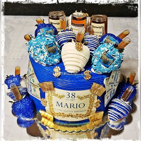 Blue is definitely Mario's favorite color! Hennessy infused cake with matching bling berries!! # ...