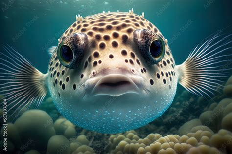 Cute puffer fish face up close and in the front view. Generative AI ...