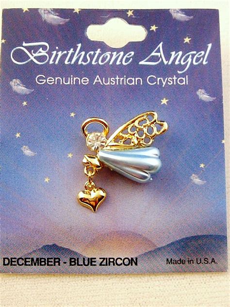 Blue Zircon-December Birthstone Angel Heart Charm Pin, Genuine Austrian ...