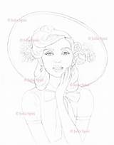 Grayscale Coloring Page Digital Stamp Digi Girl Vintage  Etsy sketch template