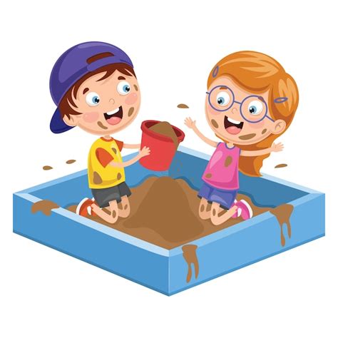 Premium Vector | Vector illustration of kids playing in mud