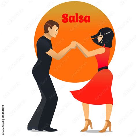 Salsa Dancers. Dancing Couple in Cartoon Style for Fliers Posters ...