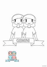 Coloring Gemini Pages Zodiac Astrology Sign Doodle Printable Adult  sketch template