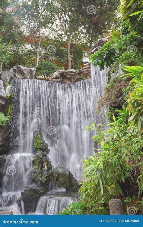 Beautiful Waterfall in the Garden, Relaxing Scene Stock Photo - Image of garden, flowing: 136055282