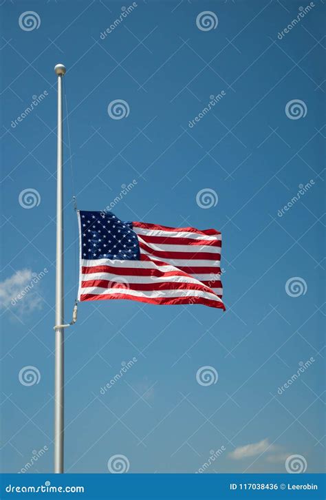 The United States Flag Flying at Half-mast Stock Photo - Image of united, mourning: 117038436