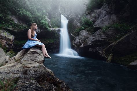 #waterfall #mystical #magical #girl #model #dress #blue #nature #landscape #travel #NewZealand # ...