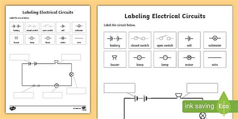 Labeling Electrical Circuits Activity Worksheet - Twinkl