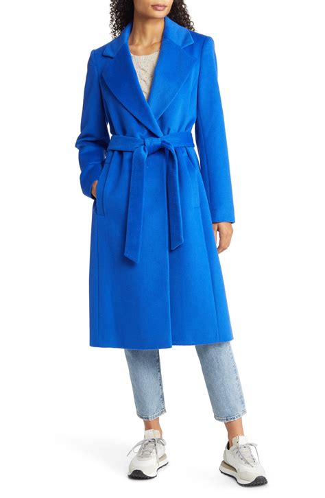 Sam Edelman Belted Wool Blend Coat in Blue | Lyst