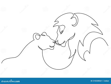 Lion With Lioness In Love. Lion Family. One Line Drawing Vector Illustration | CartoonDealer.com ...