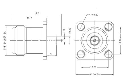 N-type Flange Female Connector for panel mount 5 mm insulator length ...