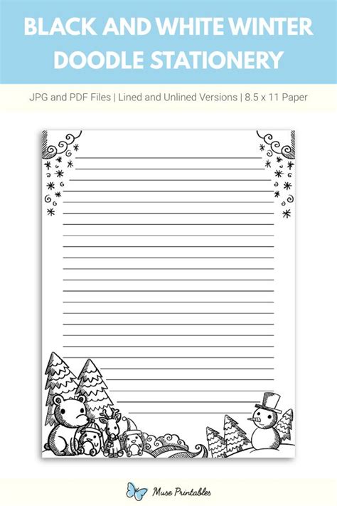 Printable Black And White Winter Doodle Stationery | Stationery, Free ...