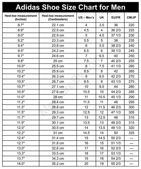 Adidas Shoe Size Charts (Men, Women, Kids)