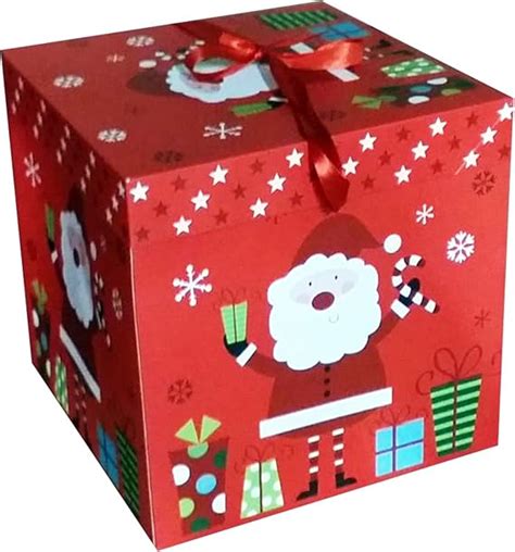 Red Ribbon Quality Christmas Eve Gift Box Large Xmas Present Wrapping Boxes Lids (Red Santa ...