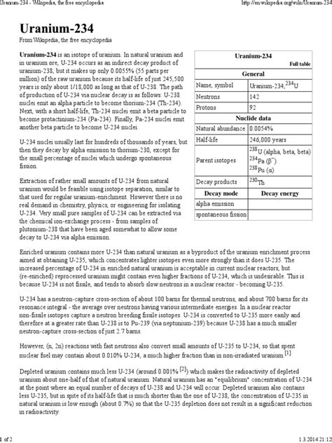Uranium-234 | Nuclear Physics | Sets Of Chemical Elements