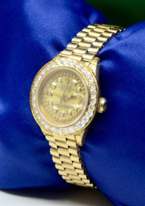 Rolex Oyster Perpetual Datejust Watch 18K Yellow Gold with Diamonds ...