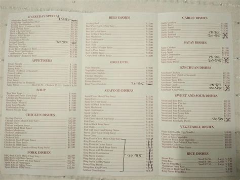 Menu at Everyday Chinese restaurant, Bunbury