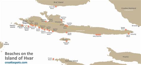 Map of the Best Beaches on Hvar island, Croatia