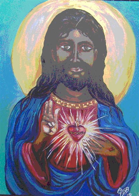 Black Jesus Sacred Heart Painting by Clara Spencer