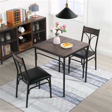 VECELO 3 Piece Dining Set Kitchen Bistro Table with Chairs, Rustic Brown - Walmart.com - Walmart.com
