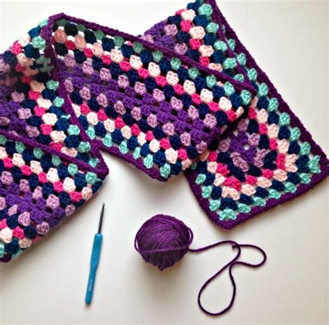 Colorful Granny Square Crochet Scarf - thefriendlyredfox.com