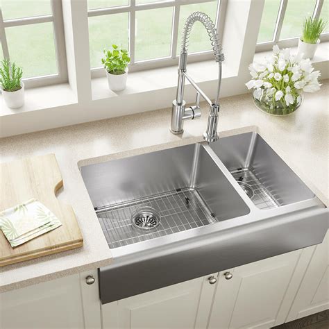 MR Direct Stainless Steel 33" x 20" Double Basin Farmhouse/Apron ...